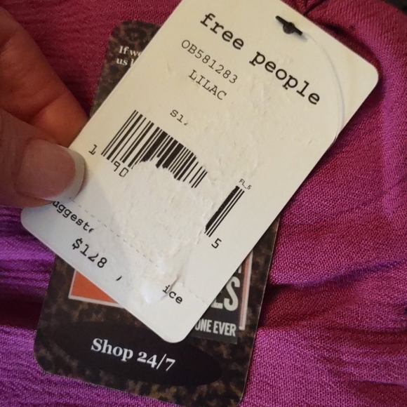 Bohemian Embroidered Floral Mini Open Back Tunic Dress Pink Lilac XS FREE PEOPLE - Picture 8 of 8